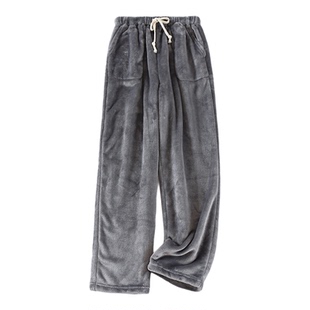 加厚珊瑚绒睡裤男士冬季加绒直筒宽松大码加长法兰绒家居裤可外穿