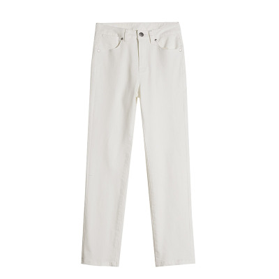 米白色直筒牛仔裤女烟管裤春秋