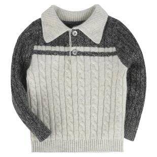 蕾依坊羊绒衫儿童100纯羊绒康赛妮纱线 男童宝宝毛衣翻领开襟灰黑
