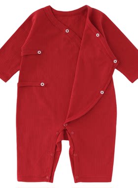 春秋婴儿红蝴蝶哈衣打底内衣出生衣服连体衣服新年红色喜庆衣服