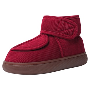 冬季加绒男女款高帮包跟棉鞋居家外穿大开口牛筋底老人保暖棉拖鞋