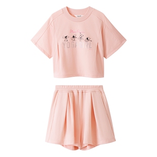 安奈儿女童装圆领短袖T恤短裤套装夏季款休闲运动服跑步打球