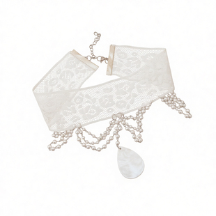 「蕾丝珠露」法式蕾丝珍珠项链choker水滴吊坠颈链显白锁骨链女