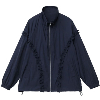 早春设计感荷叶边立领防晒外套