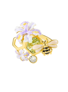 珐琅紫鸢尾花小蜜蜂戒指