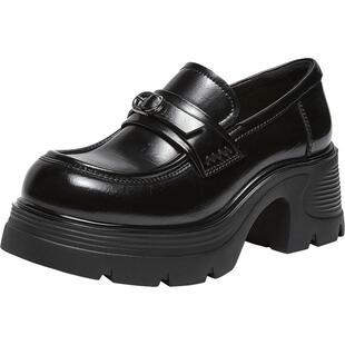 百思图2026春季商场新款英伦乐福鞋小皮鞋厚底粗跟女单鞋CV339AA6