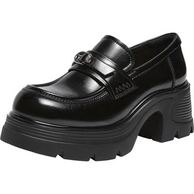 百思图春季英伦厚底粗跟乐福鞋