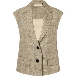 【轻礼系列】玛丝菲尔时尚气质衬衫领经典十字格纹修身马甲外套女