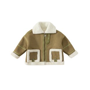 儿童外套冬季2025新款男童加绒外套帅气机车服女童棉服加厚冬装潮