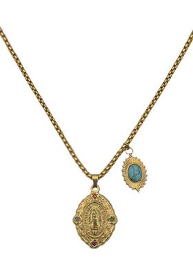 WHYBLUE美式金色镶钻绿松石项链