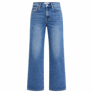 香港代购mother denim牛仔女阔腿宽松大直筒拖地休闲长裤高腰蓝色