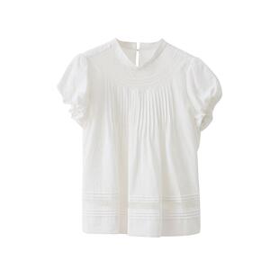 popchrio◆蕾丝泡泡短袖衬衫法式镂空娃娃衫半身短裙套装小个子女