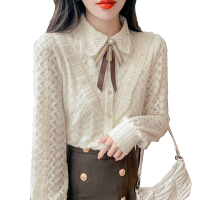 蕾丝打底衫娃娃领通勤长袖