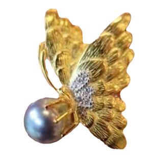 轻奢小众海水真多麻 蝴蝶胸针吊坠两用款银镀金akoya珍珠法式高级