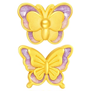 潮宏基蝶舞足金串珠黄金转运珠鎏彩蝴蝶硬金礼物生日不含手绳