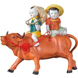 景德镇陶瓷牧童骑黄牛工艺品客厅家居摆件风水招财镇宅装饰品丰收