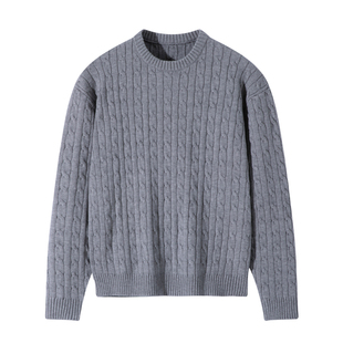 SANBAI 叁佰【老男孩】纯色麻花毛衣男女秋冬新款圆领打底针织衫
