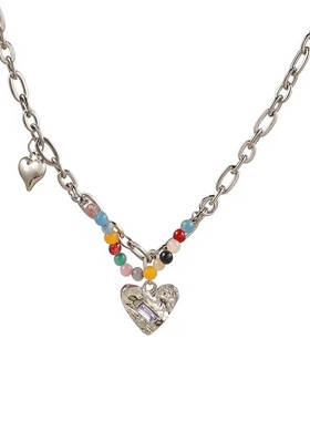 褶皱爱心彩色圆珠项链