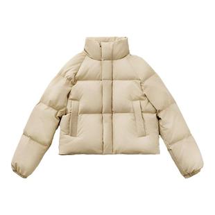 马登卡其色立领短款90羽绒服小个子加厚防寒面包服外套上衣女士冬