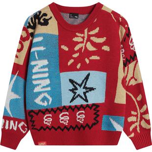 商场同款|李宁新年毛衣男孩新款春秋款红色衣服男童装小大童春装