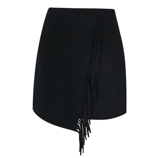 kodice秋冬新款女装黑色纯棉羊毛短款简约不规则流苏半身裙子半裙