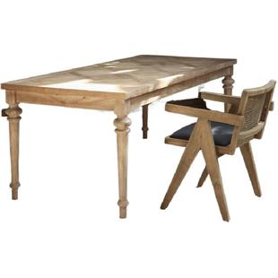 原木复古做旧法式赤贫侘寂风格仿古别墅家具拼花餐桌子实木自然风