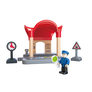 Hape火车轨道趣味互动录音车站儿童早教益智玩具木制男孩女孩礼物