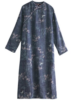 苎麻苎麻印花念江南加绒旗袍裙
