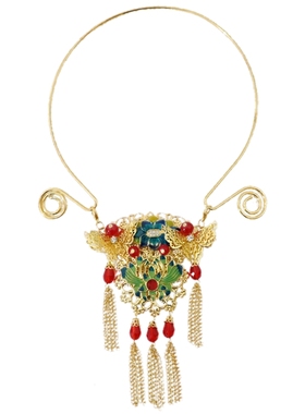 新款秀禾服古装金色流苏项链