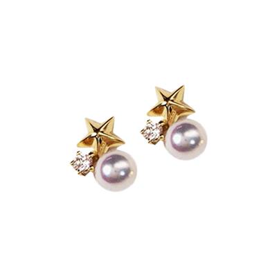 现货18K金akoya珍珠耳钉星星钻石彩凛珠天女珠迷你日本珍珠小耳钉