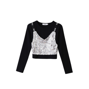 亮闪闪跳舞套装学生舞蹈表演爵士舞松紧腰长袖拉拉队女团演出服装