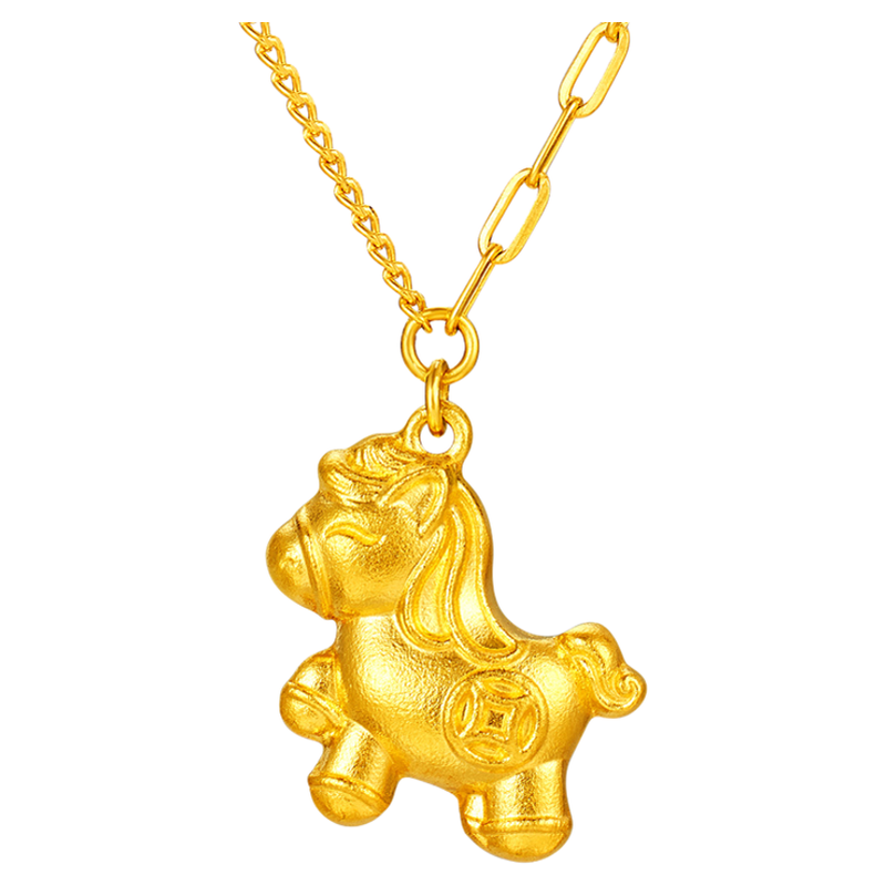 金至尊马上有钱5G黄金项链女新款生肖马足金锁骨链铜钱招财金链子