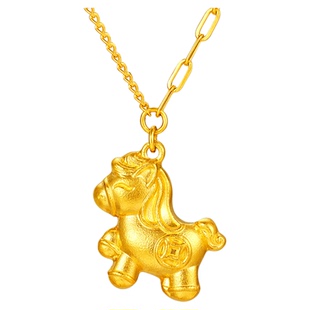 金至尊马上有钱5G黄金项链女新款生肖马足金锁骨链铜钱招财金链子