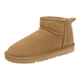 冬季雪地靴女短筒周冬雨同款皮毛一体真皮加绒保暖短靴棉鞋大码男