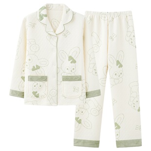 浪莎夹棉睡衣女款冬季纯棉加厚2025年秋冬新款保暖夹层大码家居服