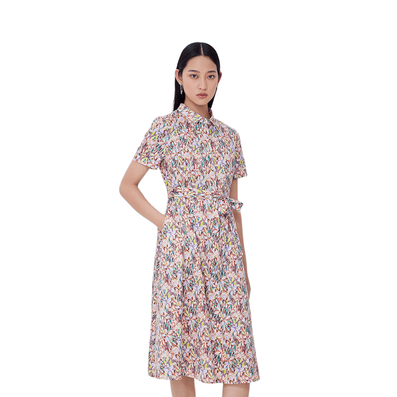 CONATUS/珂尼蒂思纯棉连衣裙夏季新款碎花收腰显瘦茶歇裙女