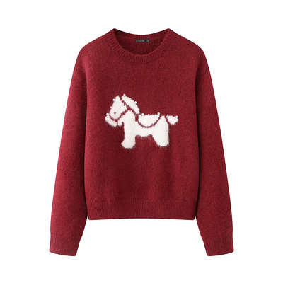 拉夏贝尔/La Chapelle春季新款小马提花套头宽松休闲显瘦针织毛衣