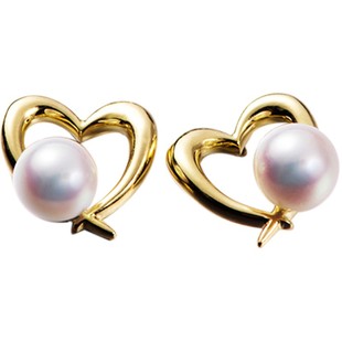 情人节礼物 AKOYA珍珠耳钉爱心形18K金天然海水天女珍珠耳环耳饰