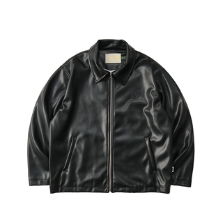 Battles 不放假皮衣刺绣压印拉链夹克外套复古宽松休闲皮革