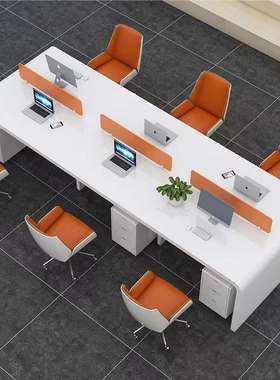 简约现代烤漆白色电脑工作桌2/4/6人位屏风卡座职员办公桌椅组合