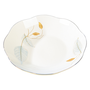 时尚金边轻奢高端家用清雅八角盘叶子陶瓷盘套装家用餐厅餐具组合