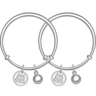 潮宏基生肖足银童镯银饰手镯生肖龙蛇满月周岁生日祝福礼物实心