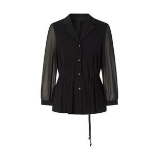 IMM尹默夏三醋酸针织面料X版型收腰黑色长袖衬衫上衣女