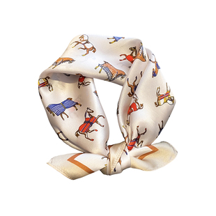 马年丝巾真丝小方巾女春夏高级感搭衬衫护颈领巾小马图案围巾薄款