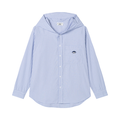 MindError 小象条纹连帽长袖衬衫男秋季新款百搭宽松休闲衬衣外套