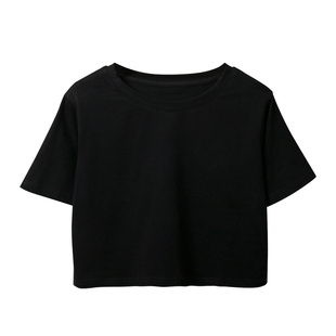 矮小个子短款t恤女夏韩版宽松高腰漏脐纯色超短白色纯棉短袖上衣