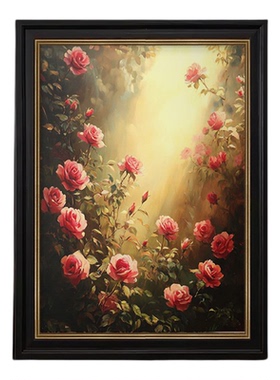 阳光玫瑰》法式复古纯手绘油画客厅装饰画欧式玄关挂画中古风壁画