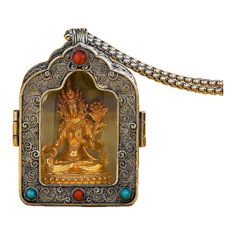 可打开空心嘎乌盒吊坠随身白铜
