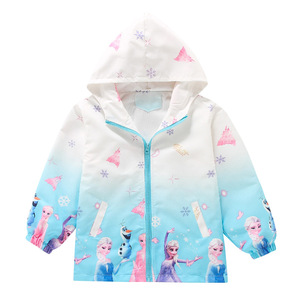 女童冰雪奇缘爱莎公主冲锋衣2026春秋新款连帽外套卡通风夹克上衣