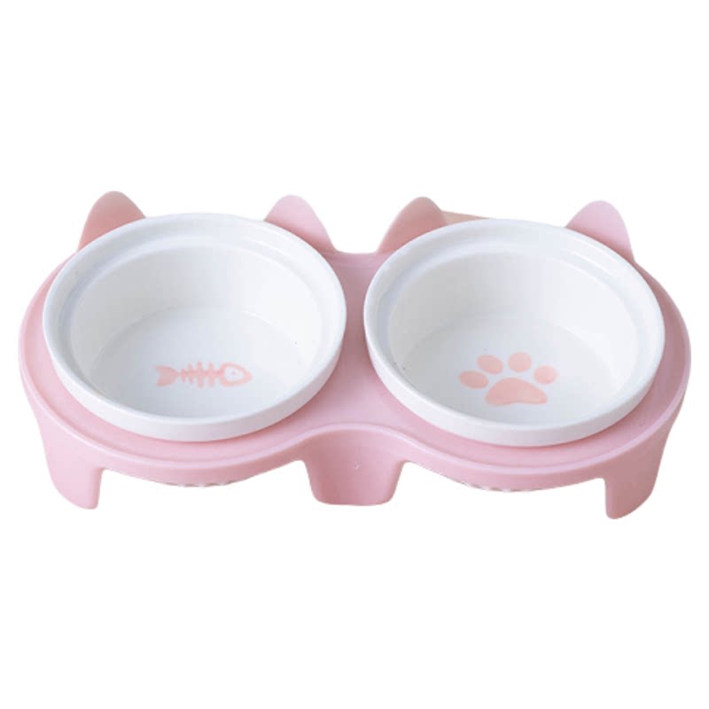 猫碗陶瓷猫食盆猫咪饭碗双碗斜口狗狗碗喝水碗保护颈椎防打翻饮水